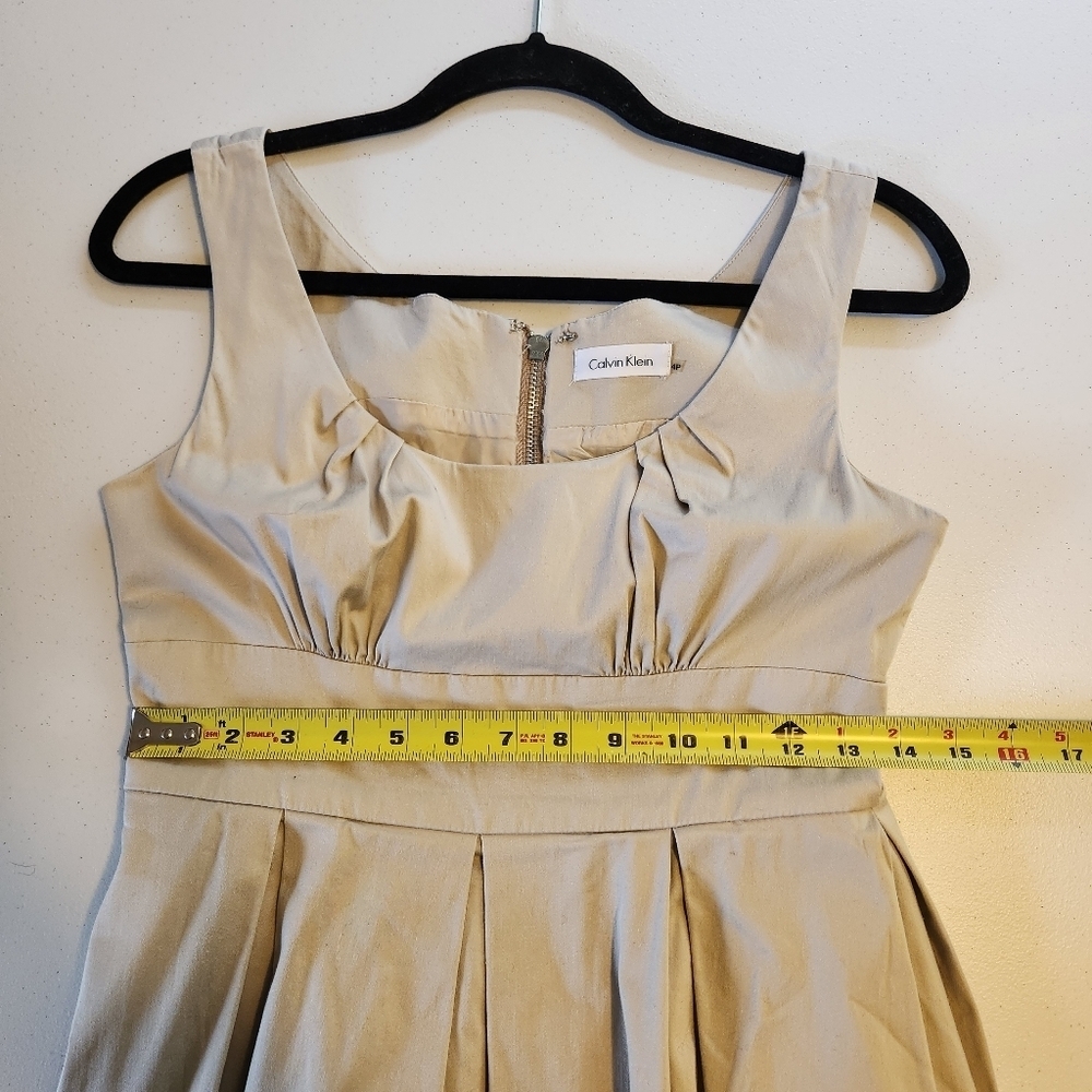 Calvin Klein Khaki Sleeveless Pleated Fit & Flare Cocktail Dress Neutral A-Line - Picture 7 of 10